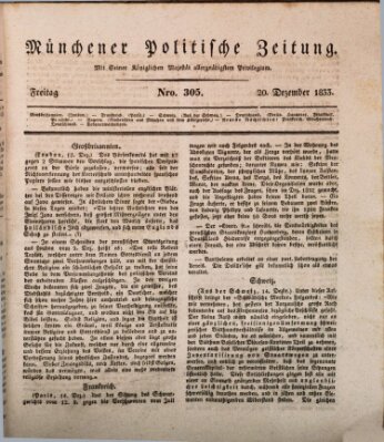 Münchener politische Zeitung (Süddeutsche Presse) Freitag 20. Dezember 1833