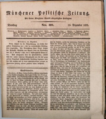 Münchener politische Zeitung (Süddeutsche Presse) Dienstag 24. Dezember 1833