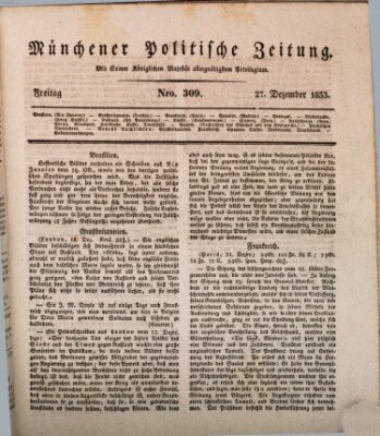 Münchener politische Zeitung (Süddeutsche Presse) Freitag 27. Dezember 1833