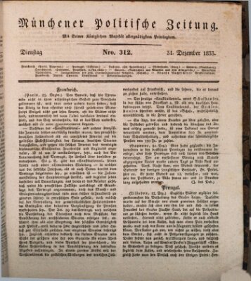 Münchener politische Zeitung (Süddeutsche Presse) Dienstag 31. Dezember 1833