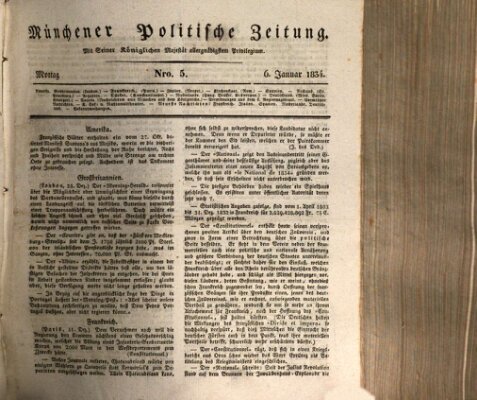 Münchener politische Zeitung (Süddeutsche Presse) Montag 6. Januar 1834