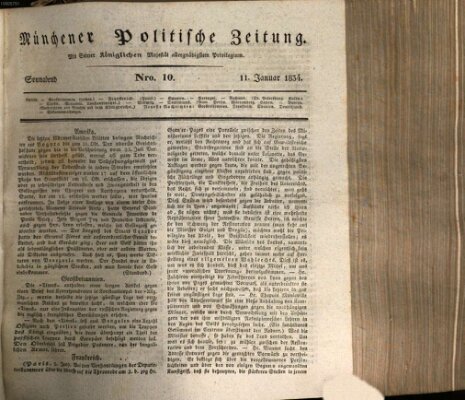 Münchener politische Zeitung (Süddeutsche Presse) Samstag 11. Januar 1834