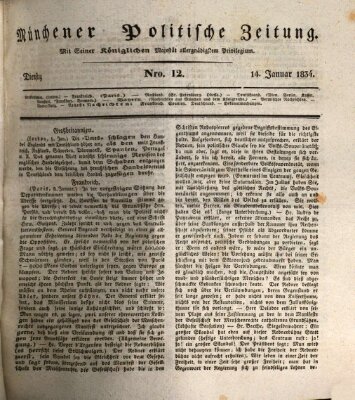 Münchener politische Zeitung (Süddeutsche Presse) Dienstag 14. Januar 1834