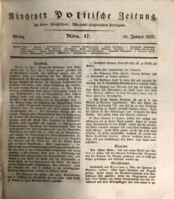 Münchener politische Zeitung (Süddeutsche Presse) Montag 20. Januar 1834