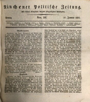 Münchener politische Zeitung (Süddeutsche Presse) Montag 27. Januar 1834