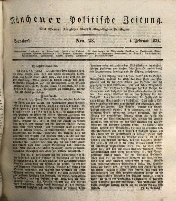 Münchener politische Zeitung (Süddeutsche Presse) Samstag 1. Februar 1834