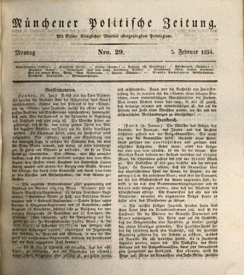 Münchener politische Zeitung (Süddeutsche Presse) Montag 3. Februar 1834