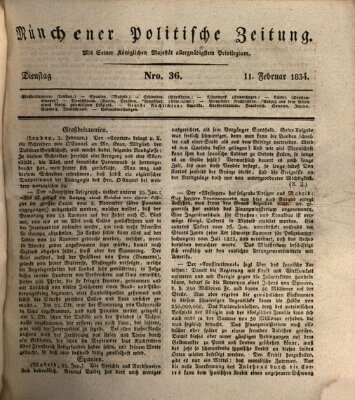 Münchener politische Zeitung (Süddeutsche Presse) Dienstag 11. Februar 1834