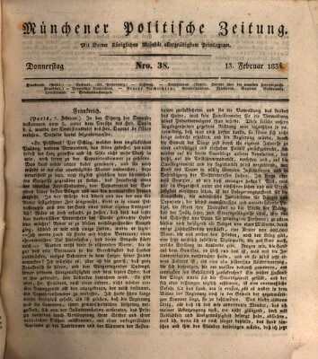 Münchener politische Zeitung (Süddeutsche Presse) Donnerstag 13. Februar 1834