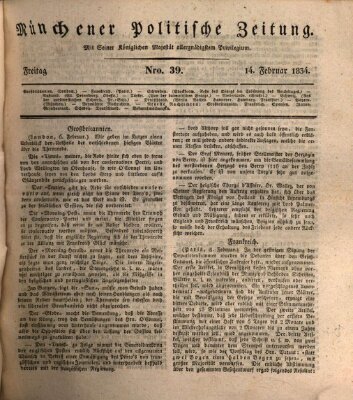 Münchener politische Zeitung (Süddeutsche Presse) Freitag 14. Februar 1834