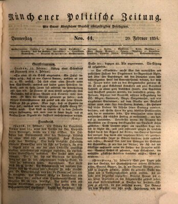 Münchener politische Zeitung (Süddeutsche Presse) Donnerstag 20. Februar 1834