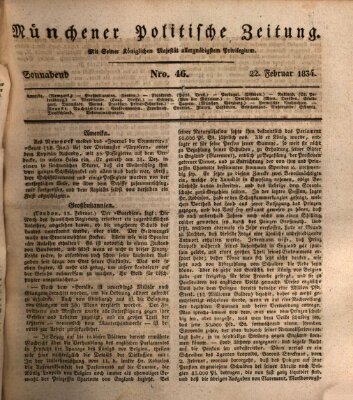 Münchener politische Zeitung (Süddeutsche Presse) Samstag 22. Februar 1834