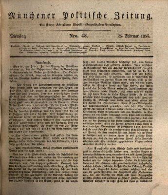 Münchener politische Zeitung (Süddeutsche Presse) Dienstag 25. Februar 1834