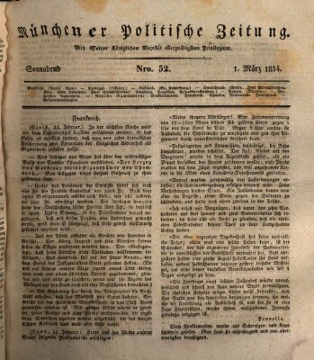 Münchener politische Zeitung (Süddeutsche Presse) Samstag 1. März 1834