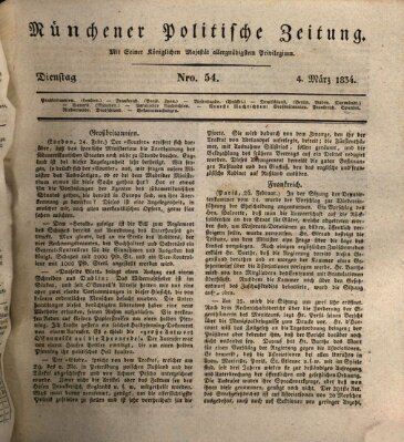 Münchener politische Zeitung (Süddeutsche Presse) Dienstag 4. März 1834