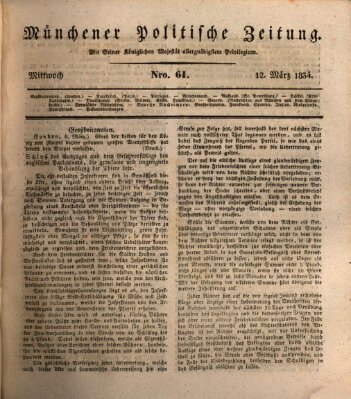 Münchener politische Zeitung (Süddeutsche Presse) Mittwoch 12. März 1834
