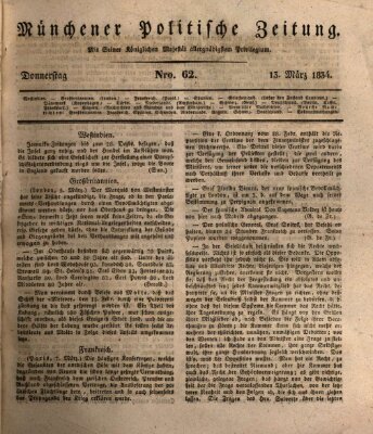 Münchener politische Zeitung (Süddeutsche Presse) Donnerstag 13. März 1834
