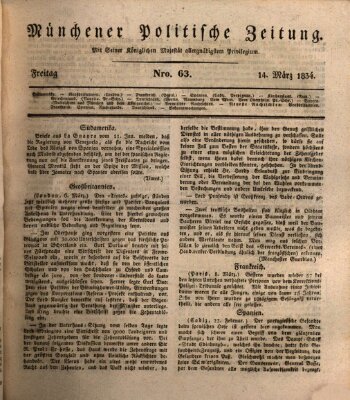 Münchener politische Zeitung (Süddeutsche Presse) Freitag 14. März 1834