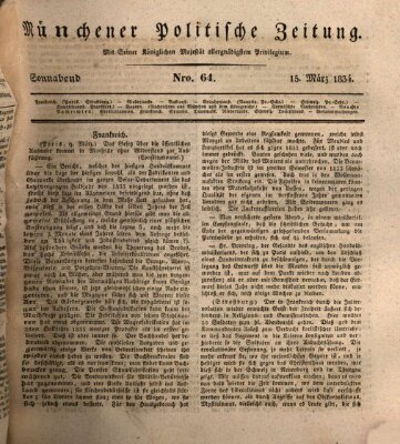 Münchener politische Zeitung (Süddeutsche Presse) Samstag 15. März 1834