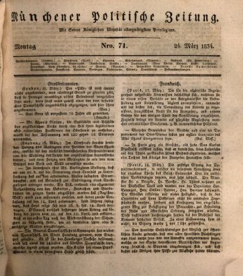 Münchener politische Zeitung (Süddeutsche Presse) Montag 24. März 1834