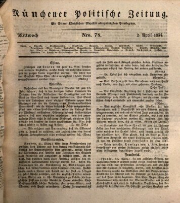 Münchener politische Zeitung (Süddeutsche Presse) Mittwoch 2. April 1834