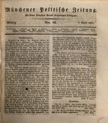 Münchener politische Zeitung (Süddeutsche Presse) Montag 7. April 1834