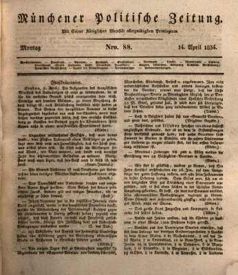 Münchener politische Zeitung (Süddeutsche Presse) Montag 14. April 1834