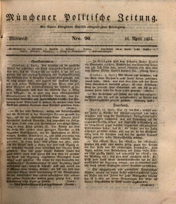 Münchener politische Zeitung (Süddeutsche Presse) Mittwoch 16. April 1834