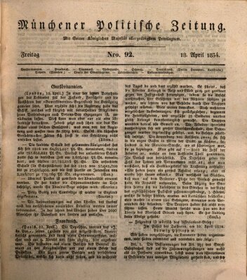 Münchener politische Zeitung (Süddeutsche Presse) Freitag 18. April 1834