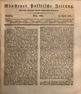 Münchener politische Zeitung (Süddeutsche Presse) Dienstag 29. April 1834