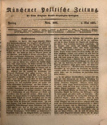 Münchener politische Zeitung (Süddeutsche Presse) Freitag 2. Mai 1834