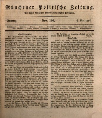 Münchener politische Zeitung (Süddeutsche Presse) Sonntag 4. Mai 1834