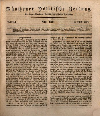 Münchener politische Zeitung (Süddeutsche Presse) Montag 2. Juni 1834