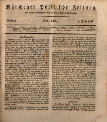 Münchener politische Zeitung (Süddeutsche Presse) Montag 9. Juni 1834