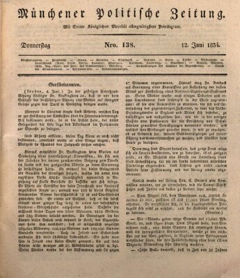 Münchener politische Zeitung (Süddeutsche Presse) Donnerstag 12. Juni 1834