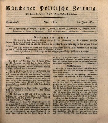 Münchener politische Zeitung (Süddeutsche Presse) Samstag 14. Juni 1834