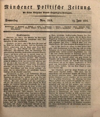 Münchener politische Zeitung (Süddeutsche Presse) Donnerstag 19. Juni 1834