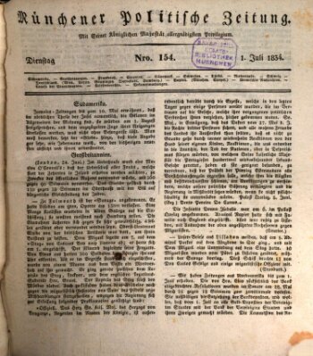 Münchener politische Zeitung (Süddeutsche Presse) Dienstag 1. Juli 1834