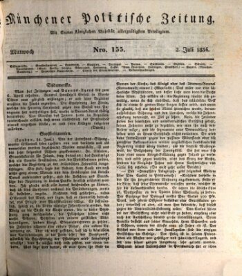 Münchener politische Zeitung (Süddeutsche Presse) Mittwoch 2. Juli 1834