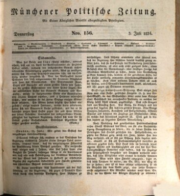 Münchener politische Zeitung (Süddeutsche Presse) Donnerstag 3. Juli 1834