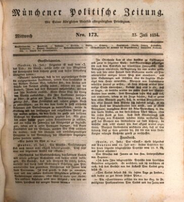 Münchener politische Zeitung (Süddeutsche Presse) Mittwoch 23. Juli 1834