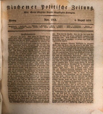 Münchener politische Zeitung (Süddeutsche Presse) Montag 4. August 1834