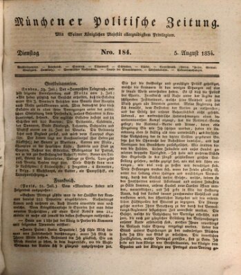 Münchener politische Zeitung (Süddeutsche Presse) Dienstag 5. August 1834