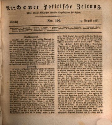 Münchener politische Zeitung (Süddeutsche Presse) Dienstag 19. August 1834