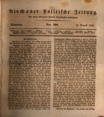 Münchener politische Zeitung (Süddeutsche Presse) Samstag 23. August 1834