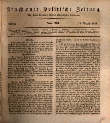 Münchener politische Zeitung (Süddeutsche Presse) Montag 25. August 1834