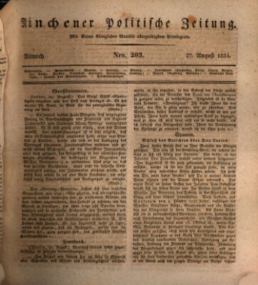 Münchener politische Zeitung (Süddeutsche Presse) Mittwoch 27. August 1834