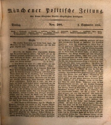 Münchener politische Zeitung (Süddeutsche Presse) Dienstag 2. September 1834