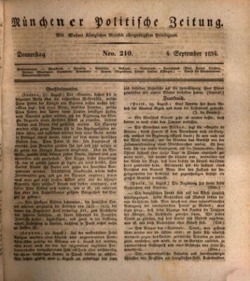 Münchener politische Zeitung (Süddeutsche Presse) Donnerstag 4. September 1834