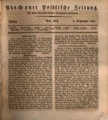 Münchener politische Zeitung (Süddeutsche Presse) Montag 8. September 1834